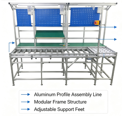 Custom Industrial Aluminum Profile Ball Transfer Assembly Line, Anti-Static PVC Belt Conveyor Production Workstation